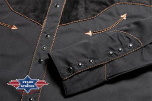 Billede af Stars & Stripes, Floyd, western herreskjorte, sort med ørn,  og snore-piping, detaljer