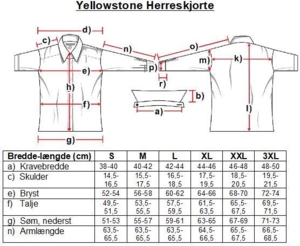 Størrelsesguide, herreskjorte