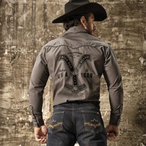 Stars & Stripes, Yellowstone herreskjorte, Ride For The Brand, grå