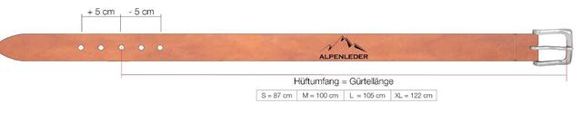 Billede af Alpenleder Cognacfarvet læderbælte, Raute, mål