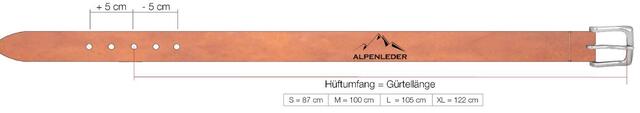 Billede af Alpenleder-Cognacfarvet læderbælte, Flechtwerk, mål