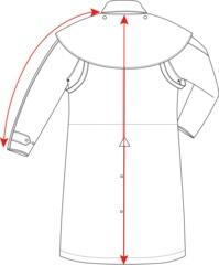 Billede af frakkens mål på ærmer og ryg