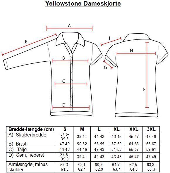 Størrelsesguide, dameskjorte