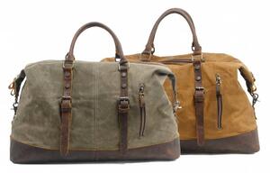 Scippis, Kensington Duffel Bag i forvasket, vokset canvas med læderforstærkninger, oliven eller khaki