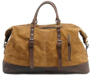 Scippis, Kensington Duffel Bag i forvasket, vokset canvas med læderforstærkninger, oliven eller khaki