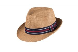 Scippis, Nardo Trilby stråhat, denim-blå eller beige med stribet hattebånd