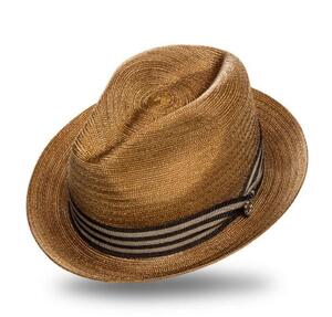 Kastori, Callum sommerhat med super flot, stribet hattebånd i brune nuancer
