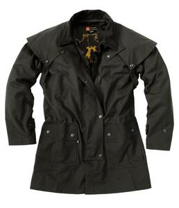 Kakadu Traders Australia, Workhorse Drover Jacket i sort eller brun oilskin med termofor