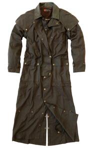 Kakadu Traders Australia, Longrider Drovers coat i sort eller brun oilskin med termofor
