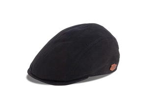 MJM, Daffy 3 - Cotton Pouch / Flat cap i sort bomuld med detajler af imiteret læder på skyggen og bagpå