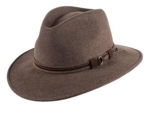 Scippis, Corfield 100% uldfilthat med hattebånd i læder, brun/melange, oliven/melange eller antracit-grå/melange
