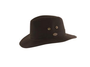 *UDGÅR* KUN 1 STK. XL TILBAGE! MJM, Haarlem Wax Cotton Brown-brun Traveller-hat i oilskin med SPF50+ solbeskyttelse