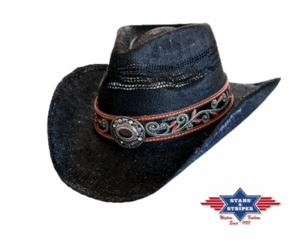 Brenda, western stråhat med broderet hattebånd, vintagestil