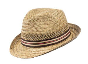 Scippis, Male Trilby stråhat, natur med et flot hattebånd i brun, creme, rød og grøn.
