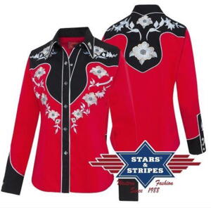 Stars & Stripes, Lynn Red, western dameskjorte med blomster