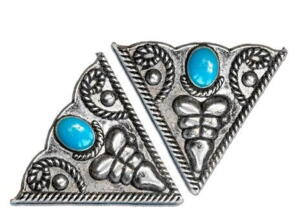 Collar tips, antik sølvfarvet m. turkis emalje