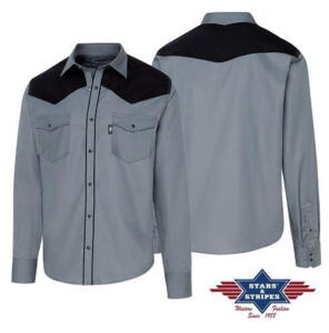 Stars & Stripes, Western herreskjorte i grå med sorte detaljer