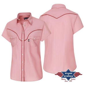 Stars & Stripes, kortærmet Western dameskjorte i lyserød