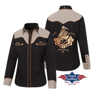 Stars & Stripes, Yellowstone dameskjorte, Cowgirl, sort