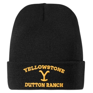 Stars & Stripes, Yellowstone, sort beanie / strikhue med gult Yellowstone logo