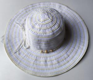 Scippis, Behara Sommerhat, hvid/lysegul med sløjfe og perler